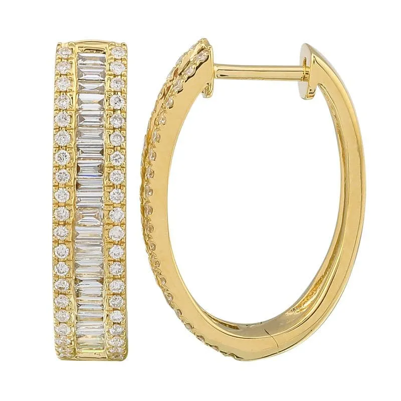 Baguette Diamond Border Wide Oval Hoops