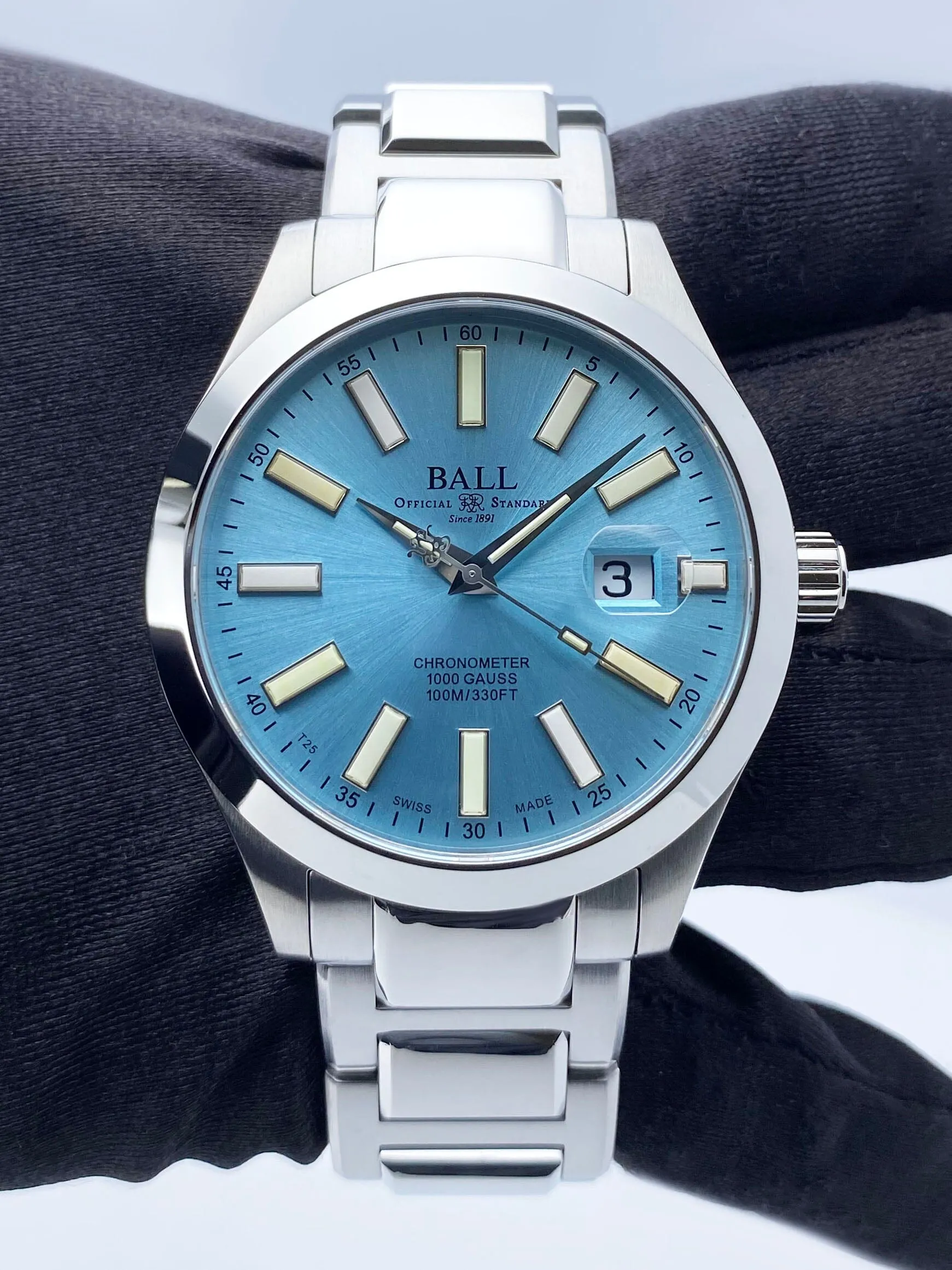 BALL Engineer III Marvelight 43MM Ice Blue Dial Rainbow Watch Box Papers