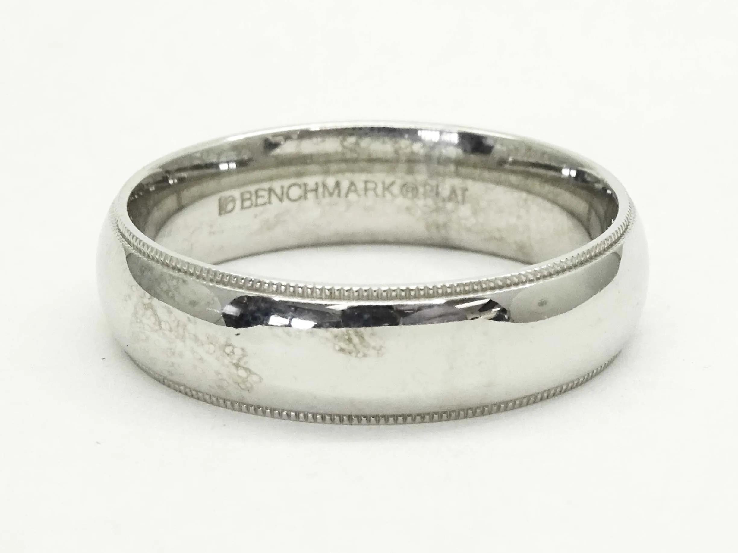 Benchmark 6mm Round Milgrain Edge Polished Wedding Band Ring Platinum Size 10.75