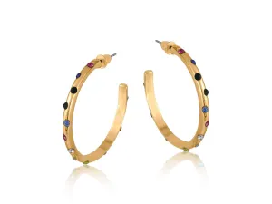 Big Metal London - Ginette Rainbow Stone Thin Hoop Earrings