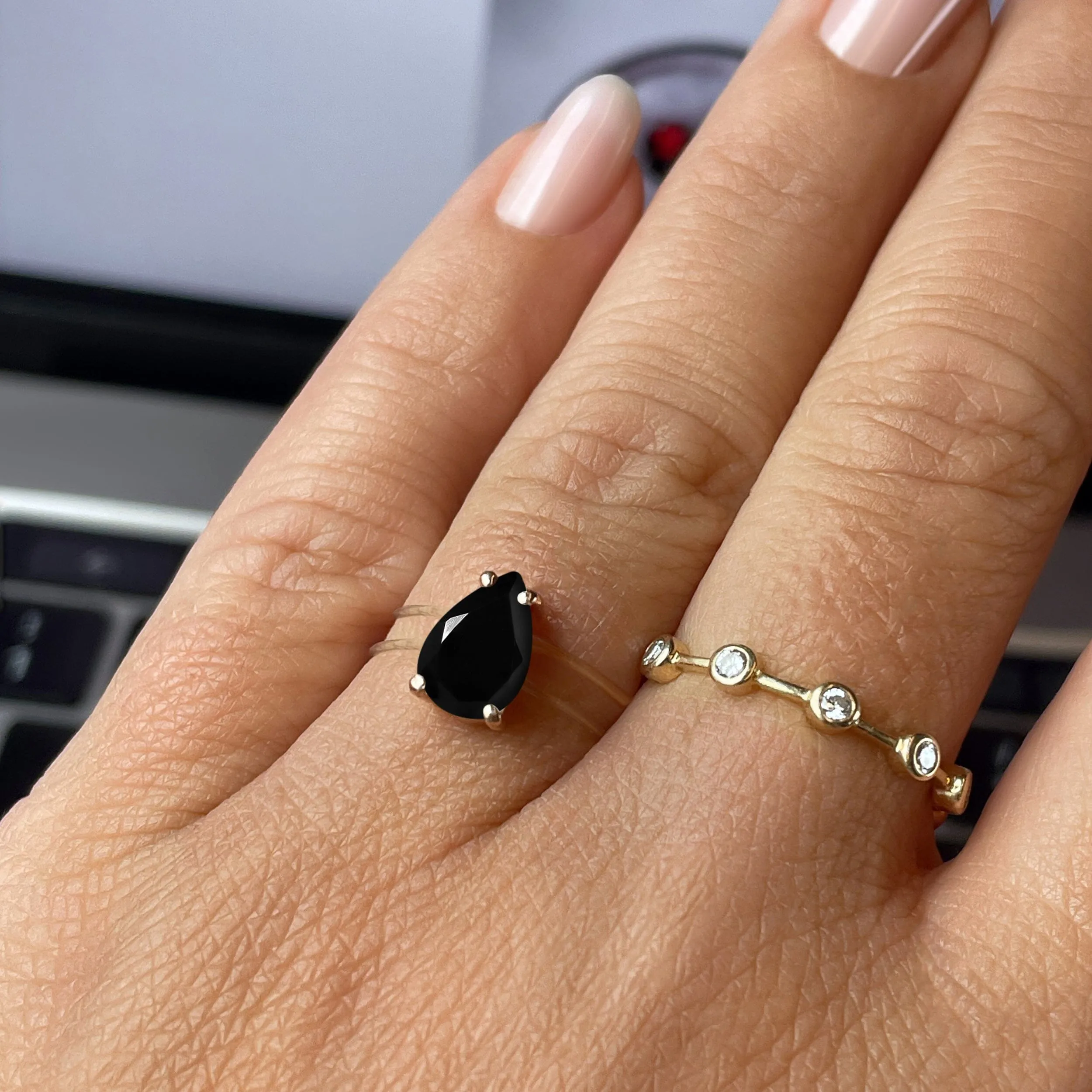 Black Onyx Ring Floating Sway - December Birthstone