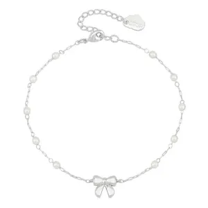 Bow With Pearl Beaded Chain Bracelet - Silver