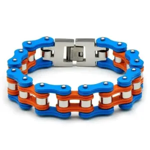 Bracelet chaine de moto Orange et bleu