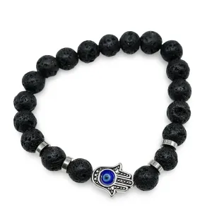 Bracelet - Lava with Fatima Hand & Evil Eye Charm - 8mm