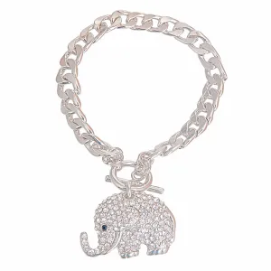 Bracelet Silver Rhinestone Elephant Chain