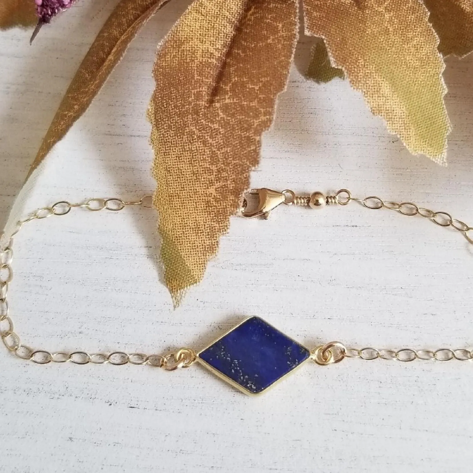 Bridesmaid Bracelet Gift, Dainty Gold Blue Lapis Lazuli Bracelet