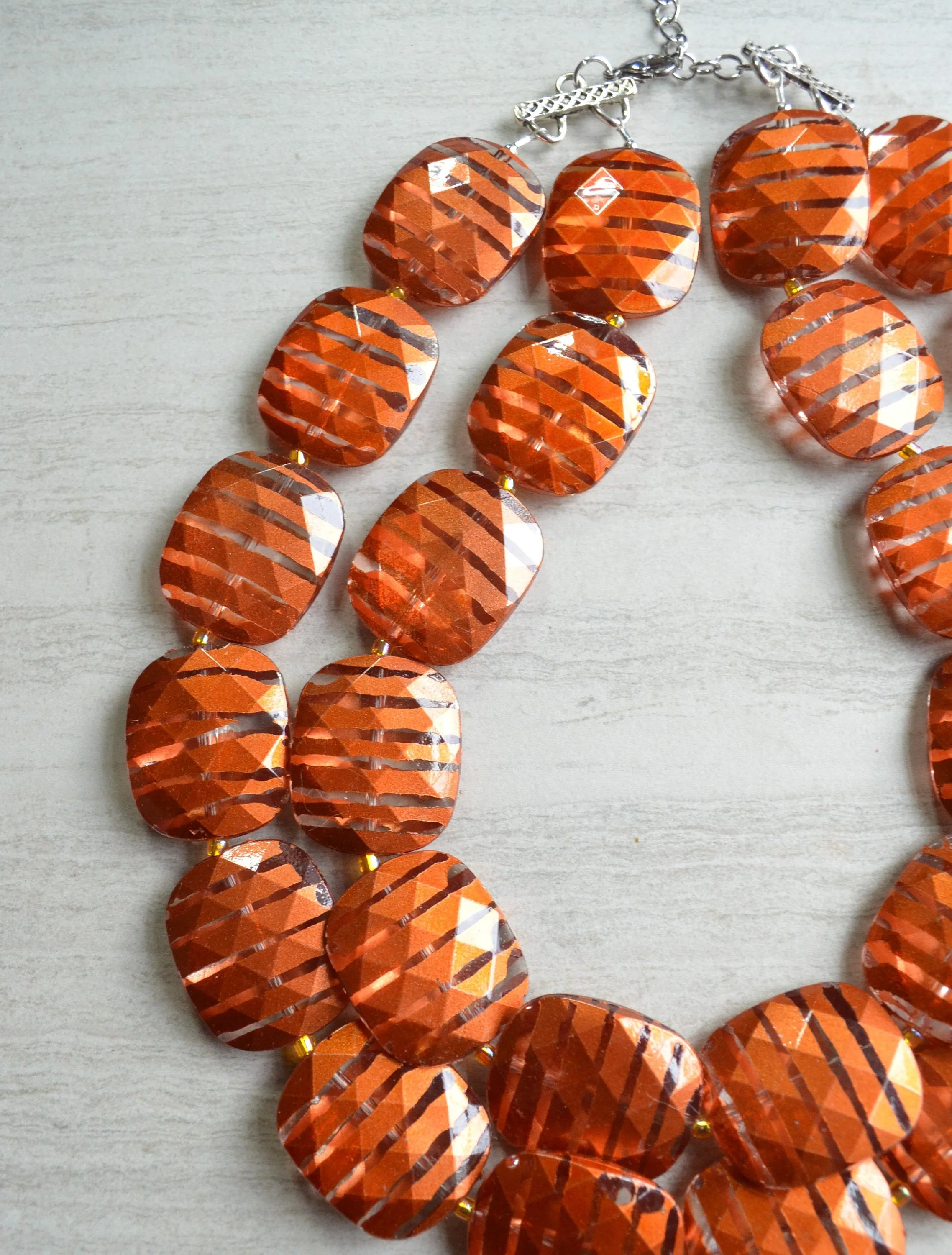 Burnt Orange Brown Acrylic Beaded Multi Strand Statement Necklace - Flora