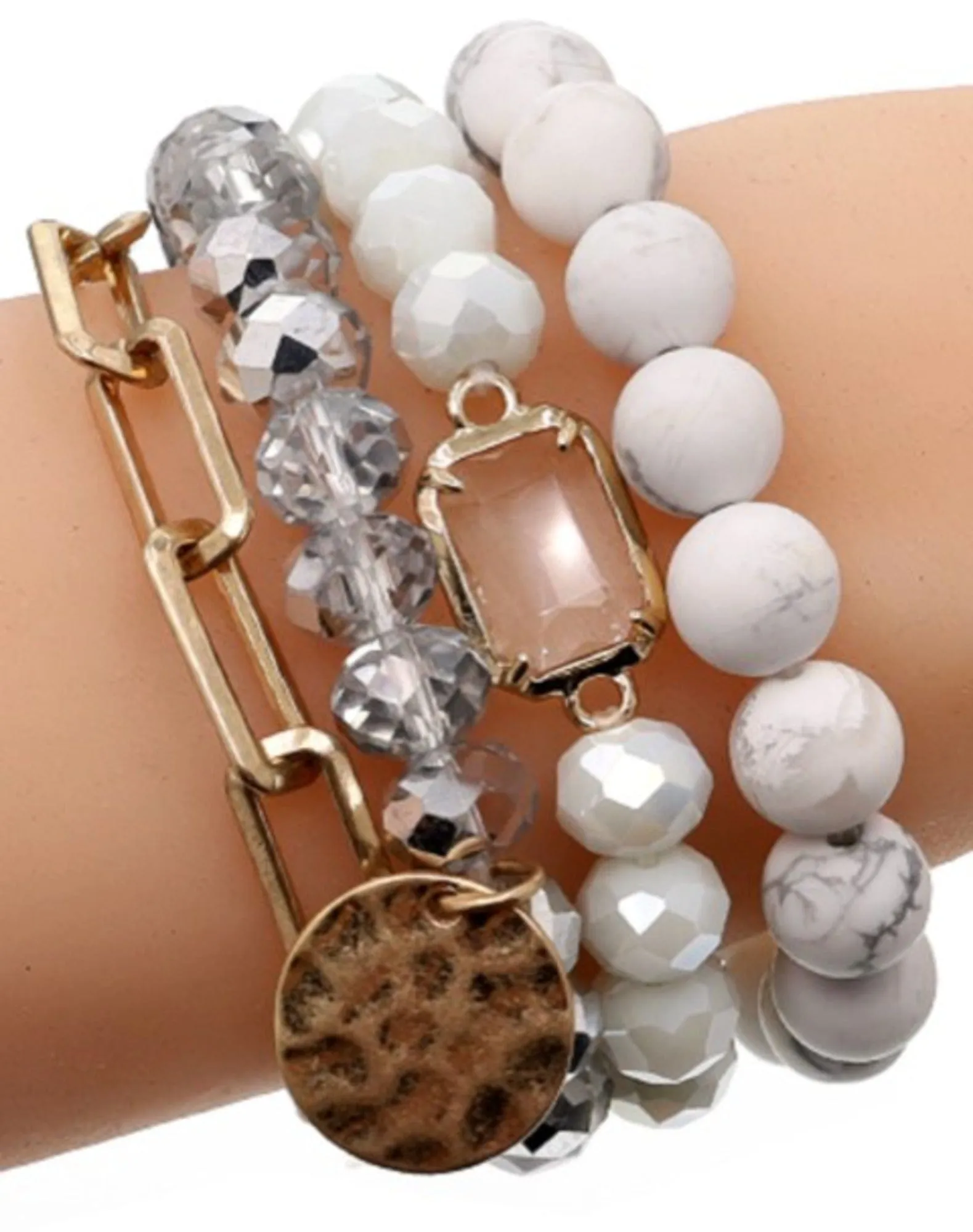 CB2156 Multi Stone Crystal Beaded Bracelet Set