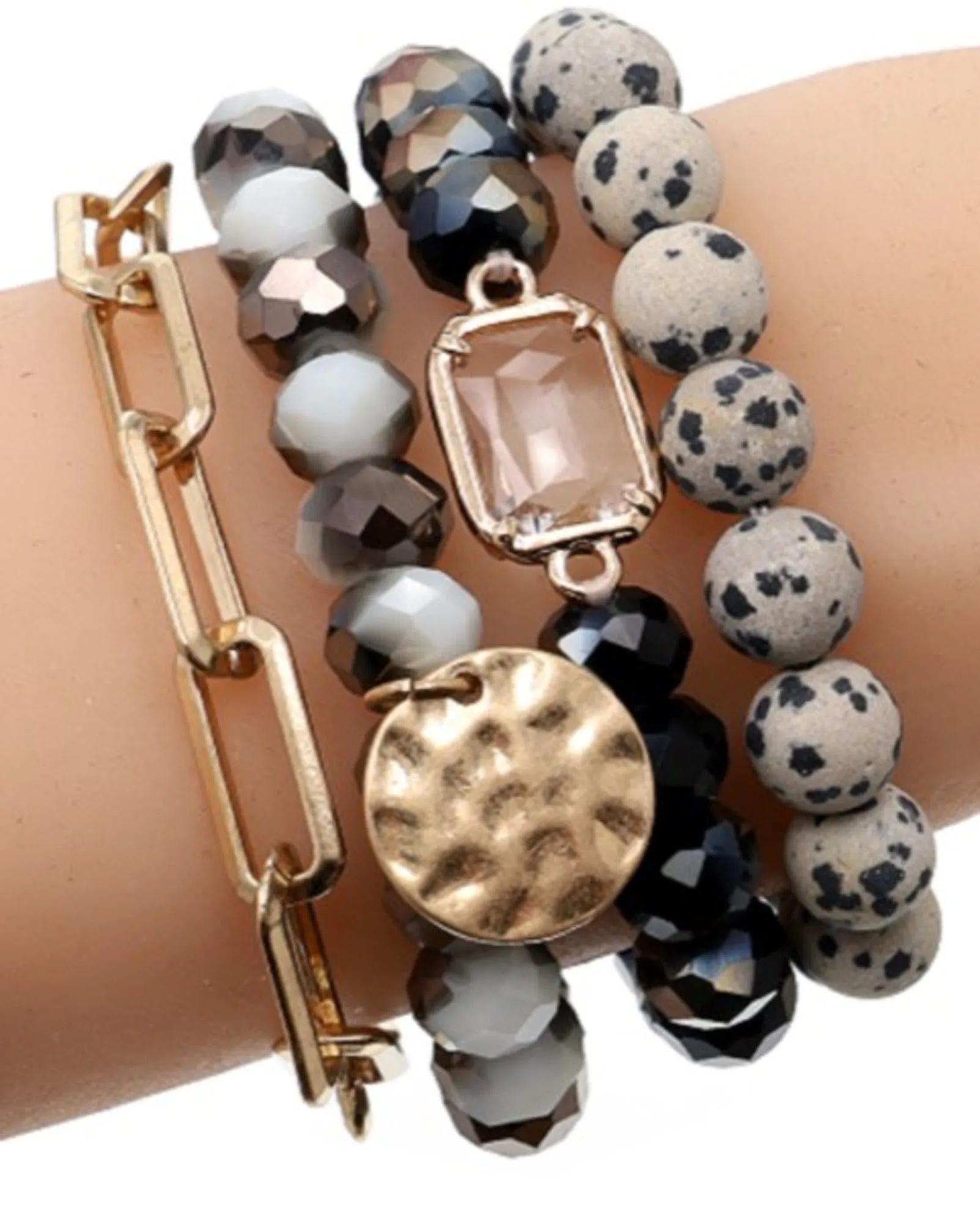 CB2156 Multi Stone Crystal Beaded Bracelet Set