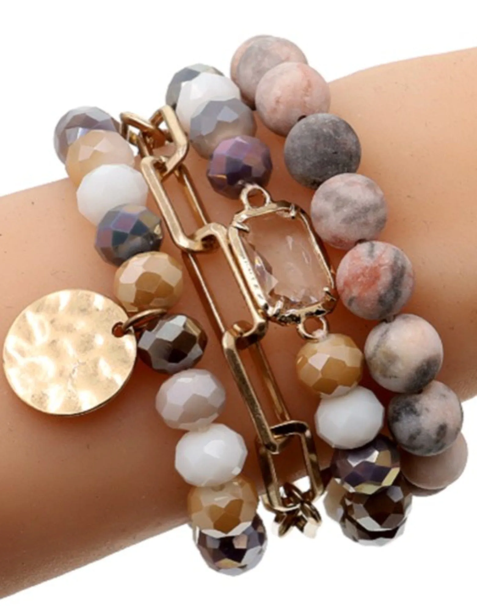 CB2156 Multi Stone Crystal Beaded Bracelet Set