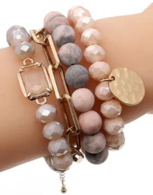 CB2156 Multi Stone Crystal Beaded Bracelet Set