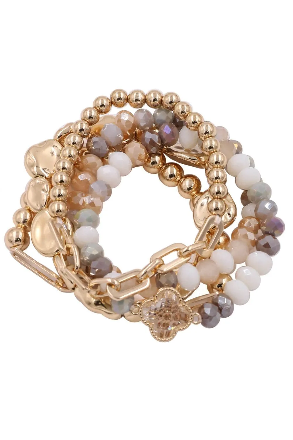 CB2187 Beaded Clover Accent Bracelet Set