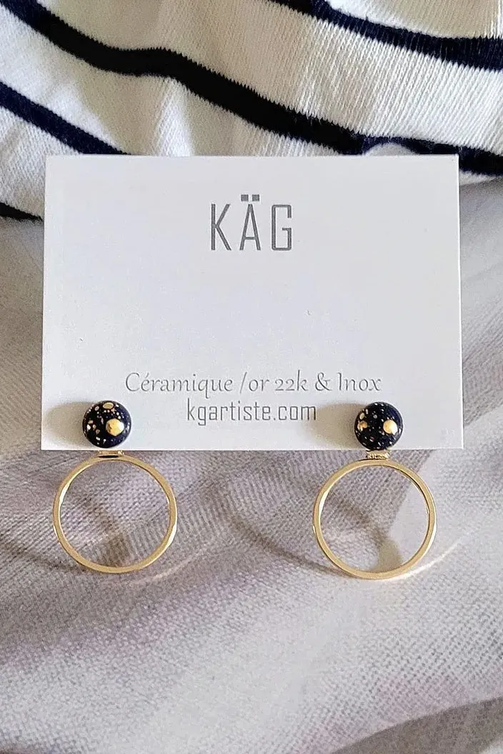 Ceramic Studs with Hoop Jacket Earrings