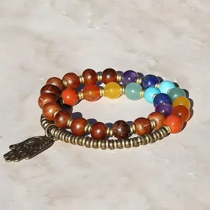 Chakra Bracelet, Genuine Gemstones and Wood 27 Bead Mala Wrap Chakra Bracelet