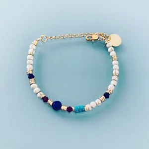 Clover Lapis Lazuli Bracelet | Women's Gourmet Bracelet | Magical Natural Stones and 24K Gold-Plated Heishi Beads | Golden Bracelet