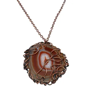 Copper Wrapped Amber Brazilian Agate Pendant Necklace