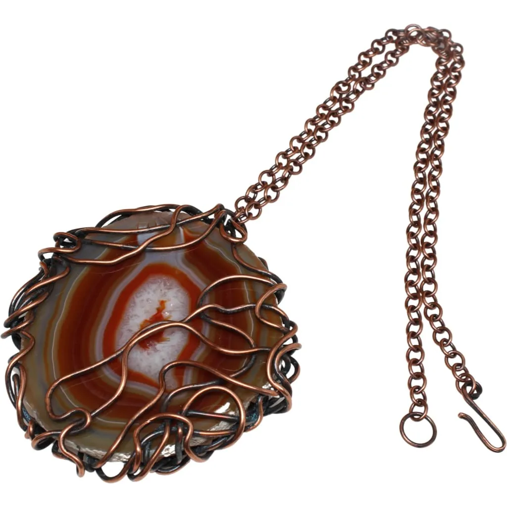 Copper Wrapped Amber Brazilian Agate Pendant Necklace