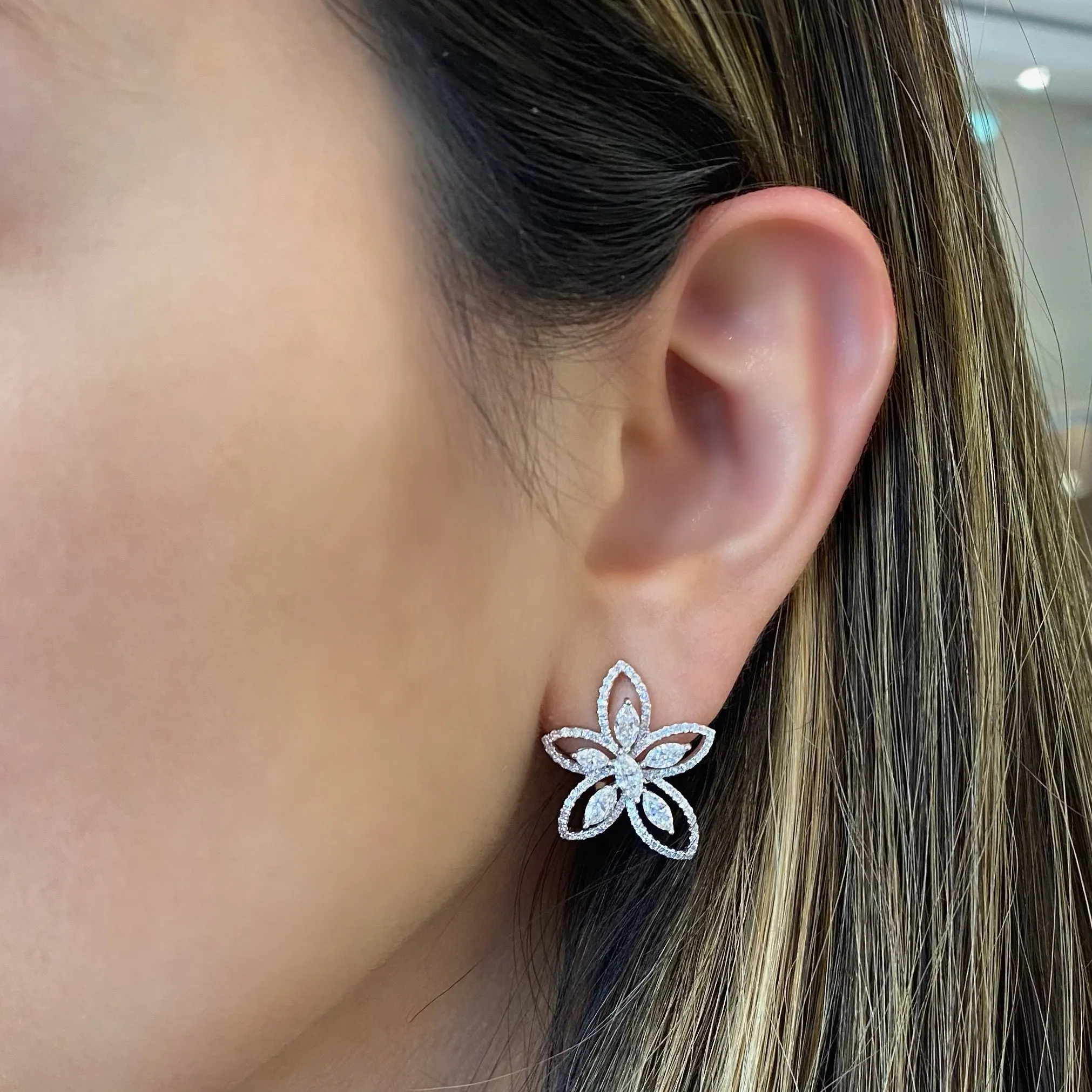 Diamond Flower Earrings