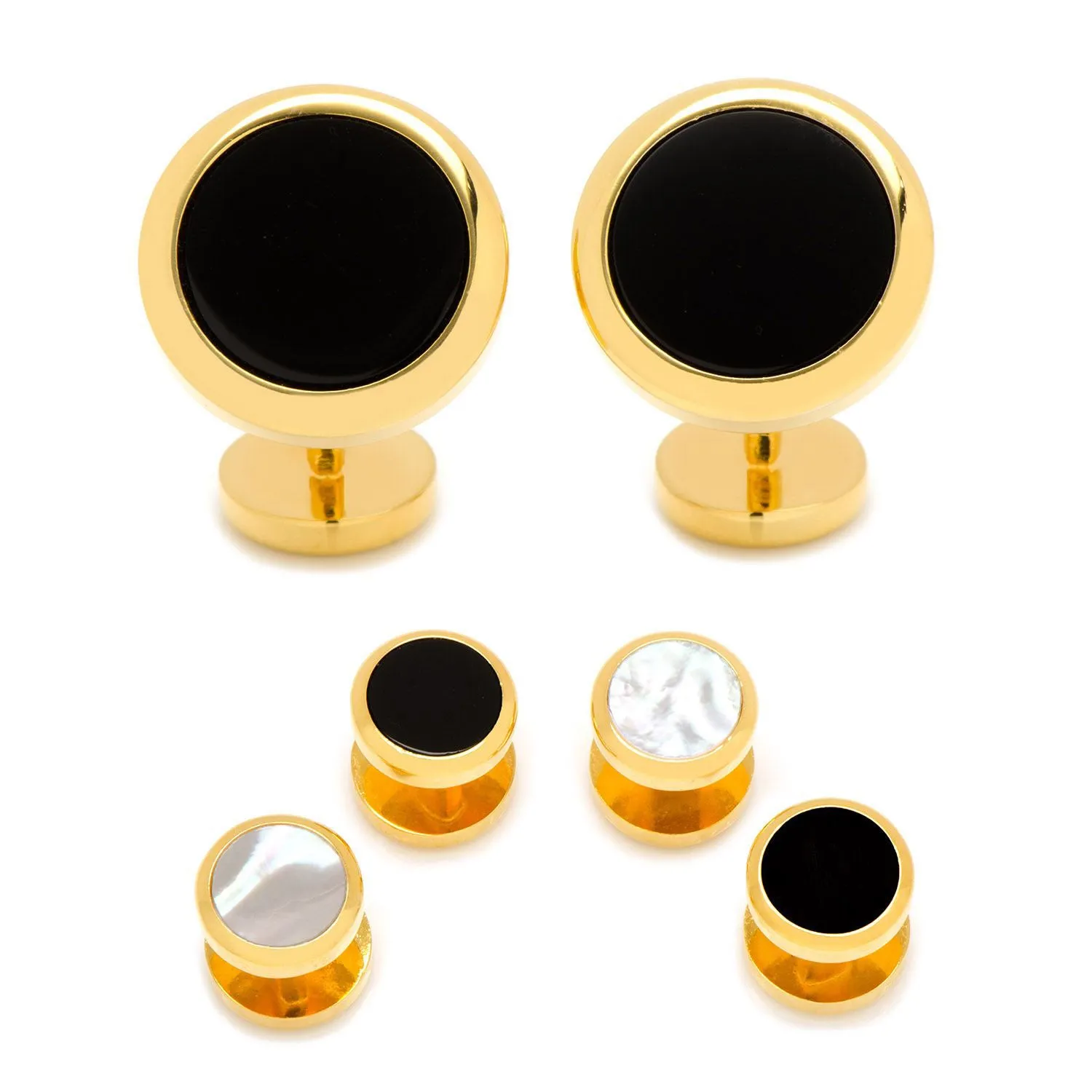 Double Sided Gold Onyx Round Beveled Stud Set