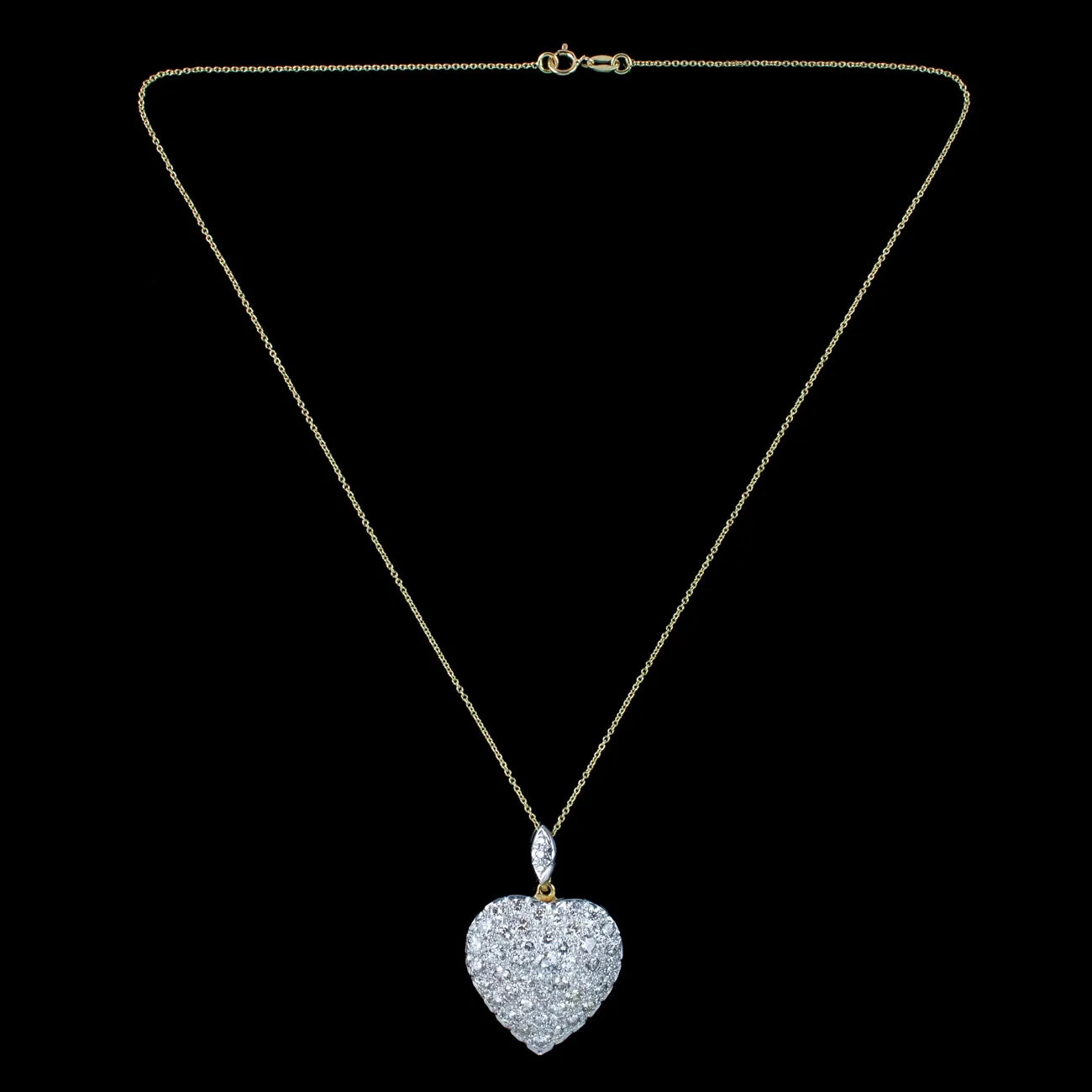 Edwardian Style Diamond Heart Pendant Necklace 18ct Gold 3.7ct Of Diamond