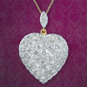 Edwardian Style Diamond Heart Pendant Necklace 18ct Gold 3.7ct Of Diamond