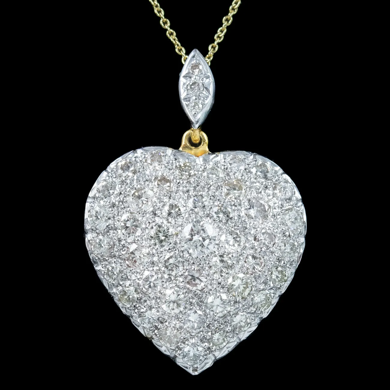 Edwardian Style Diamond Heart Pendant Necklace 18ct Gold 3.7ct Of Diamond