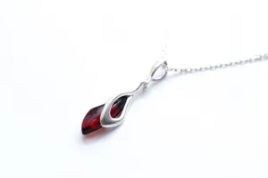 Elegant Subtle Cherry Amber Droplet Pendant – Perfect Everyday Sterling Silver Necklace