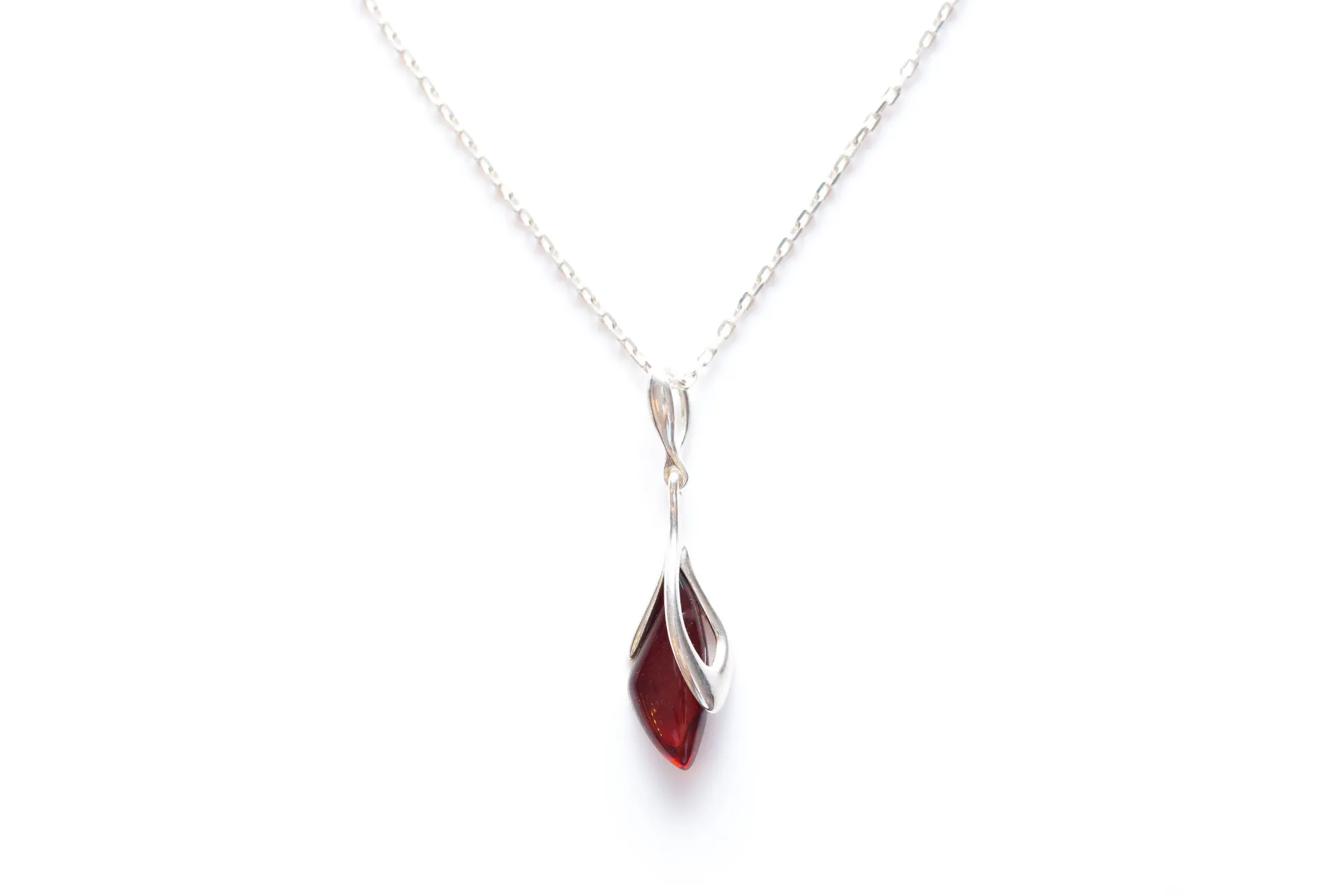 Elegant Subtle Cherry Amber Droplet Pendant – Perfect Everyday Sterling Silver Necklace