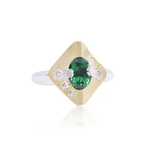 ESTATE BRIAN KEENEY TSAVORITE GARNET AND DIAMOND COCKTAIL RING