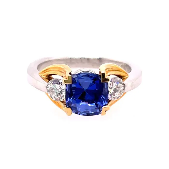 Estate Tanzanite and Diamond Ring in Platinum and 18K Yellow Gold