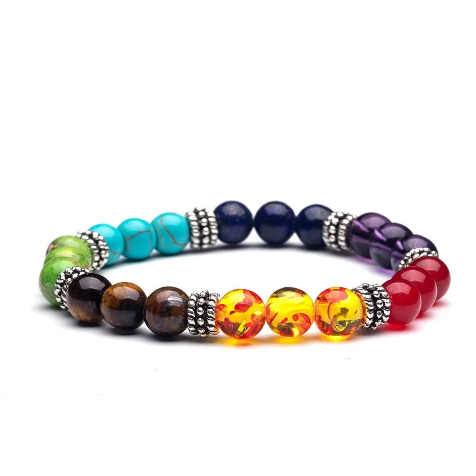 Fashion all Natural Stone Beads 7 Chakra Bracelets for Women Men Yoga Buddha Player 18 cm Tiger eyes stones Make a wish Bracelet