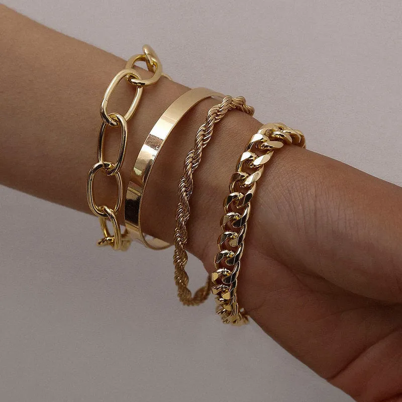 FourVersatile and Stylish Set of Four Gold-tone Alloy Bracelets -Piece Alloy Bracelet Bracelet