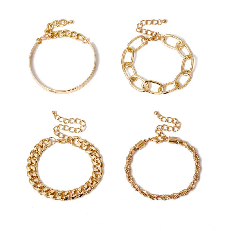 FourVersatile and Stylish Set of Four Gold-tone Alloy Bracelets -Piece Alloy Bracelet Bracelet