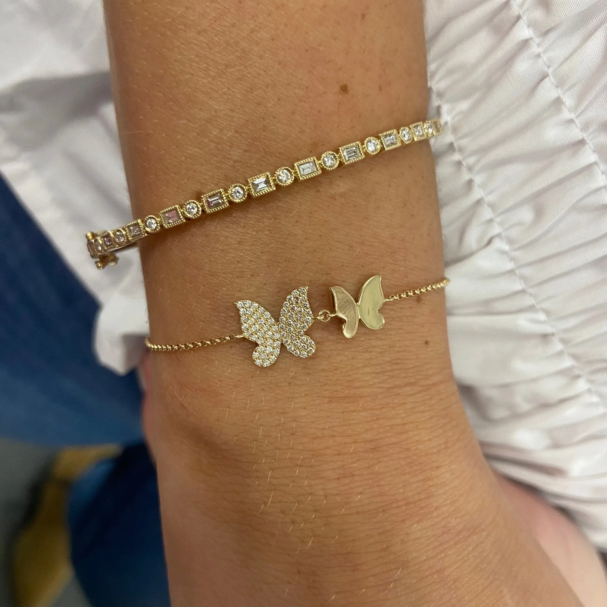 Gold & Pave Double Butterfly Bracelet