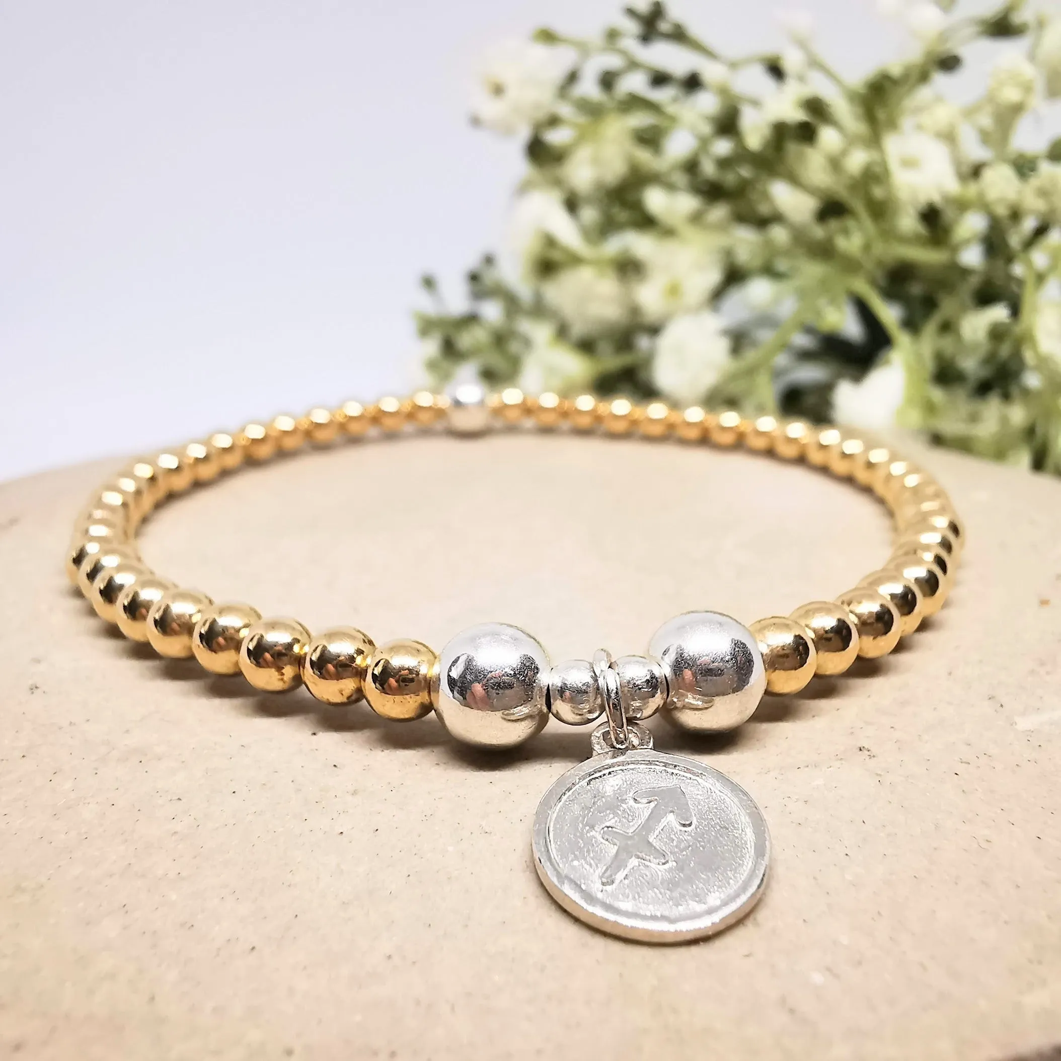 Gold Beaded Bracelet Sagittarius Zodiac