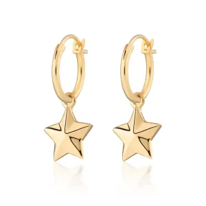 Gold Plated Faceted Star Charm Hoop Earrings