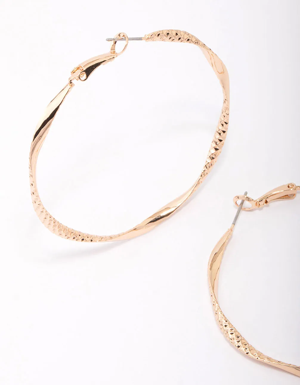 Gold Twisted Textured Hoop Earrings