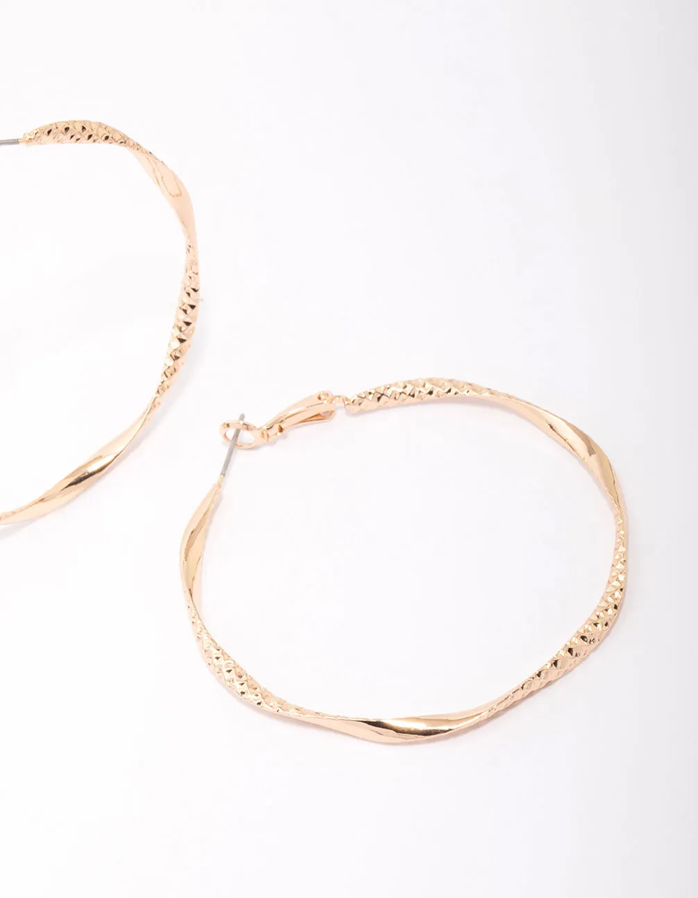 Gold Twisted Textured Hoop Earrings