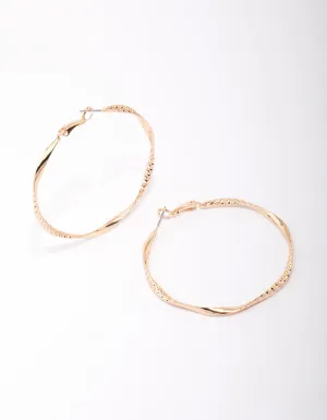 Gold Twisted Textured Hoop Earrings