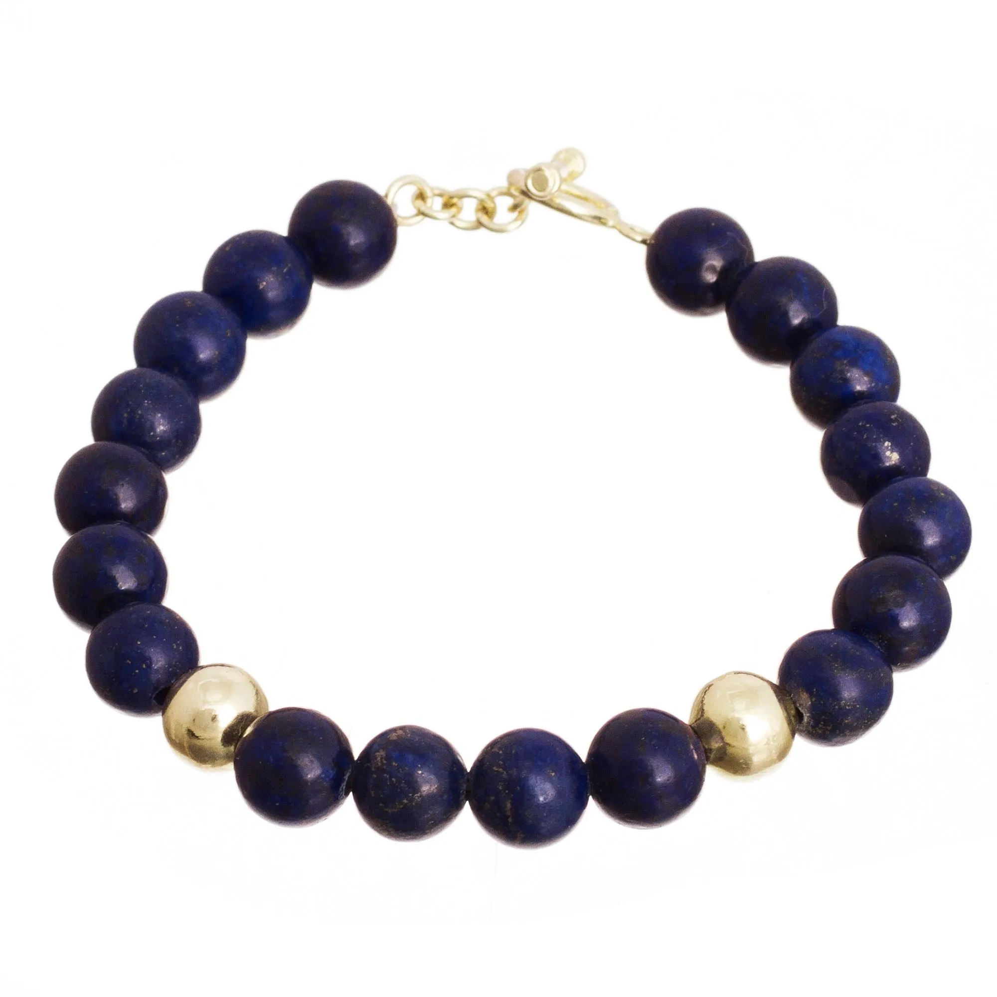 Golden Sea Gold Accent Lapis Lazuli Beaded Bracelet from Peru