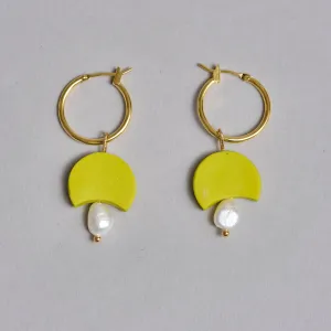 Green & Drop Pearl Earrings by Love Kiki