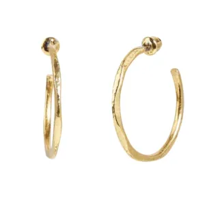 Gurhan 24K Yellow Gold 35mm Hammered Hoop Earrings