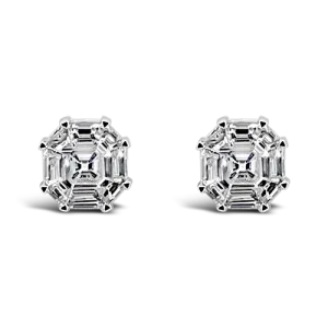 Hexagonal Invisible set Diamond Earrings