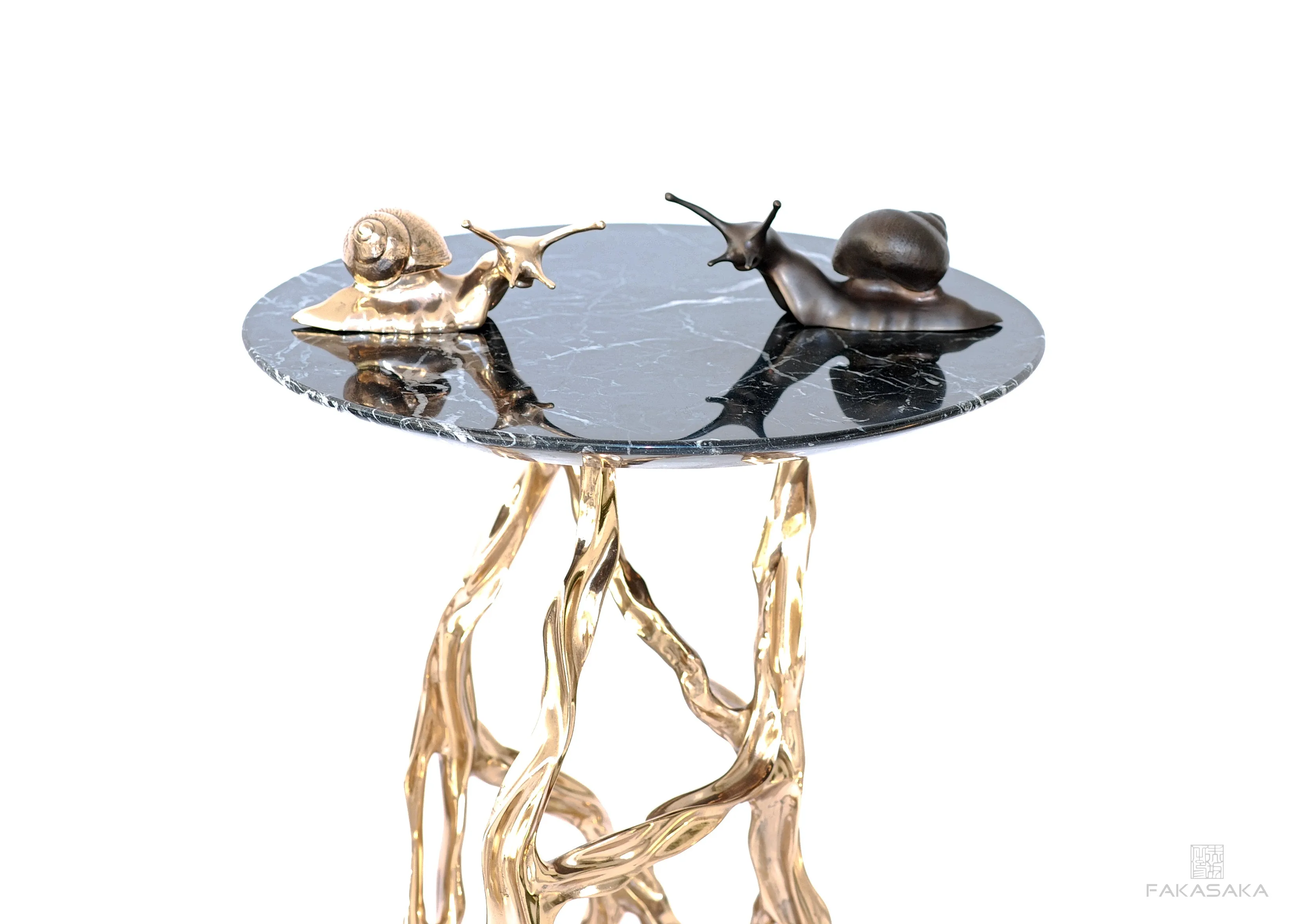 JANIS DRINK TABLE<br><br>BLUE MARE QUARTZITE<br>POLISHED BRONZE