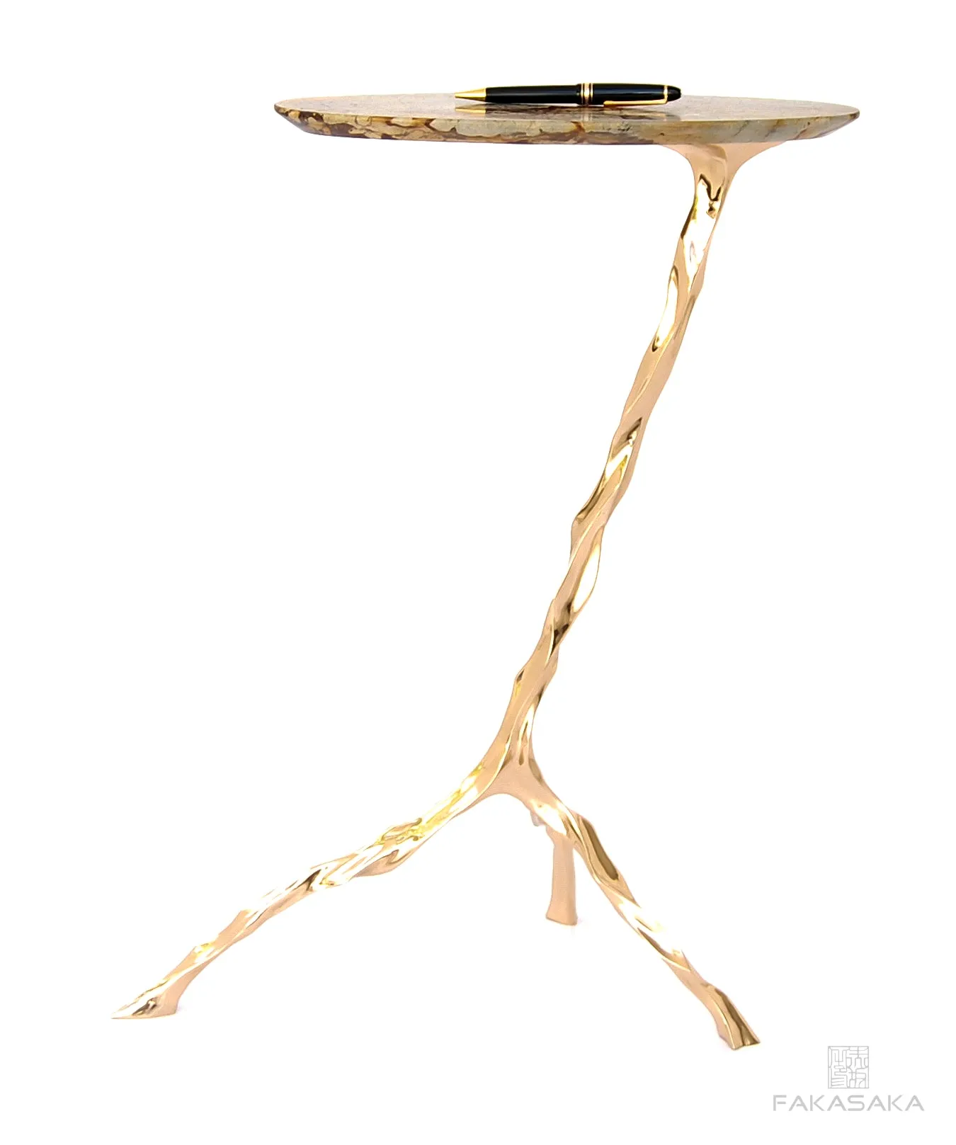 JANIS DRINK TABLE<br><br>BLUE MARE QUARTZITE<br>POLISHED BRONZE