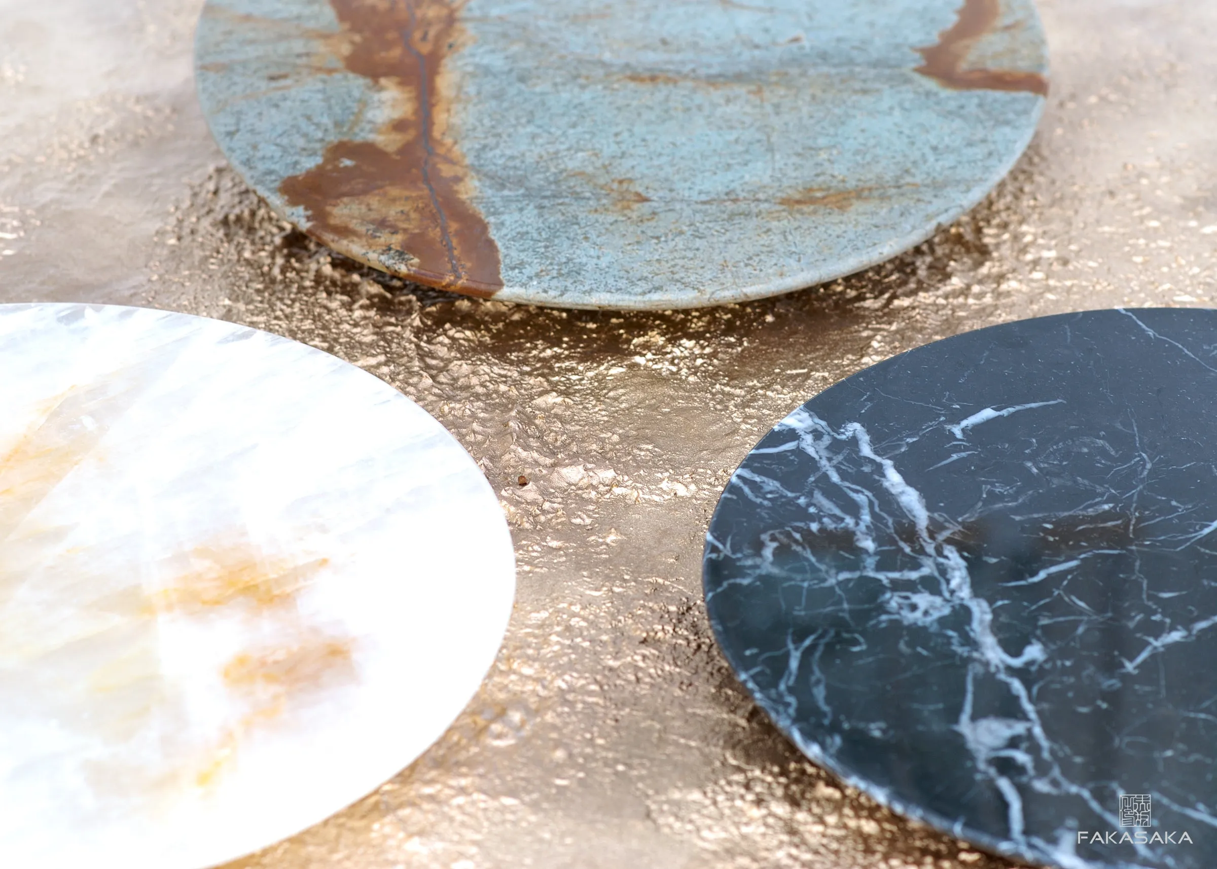 JANIS DRINK TABLE<br><br>BLUE MARE QUARTZITE<br>POLISHED BRONZE