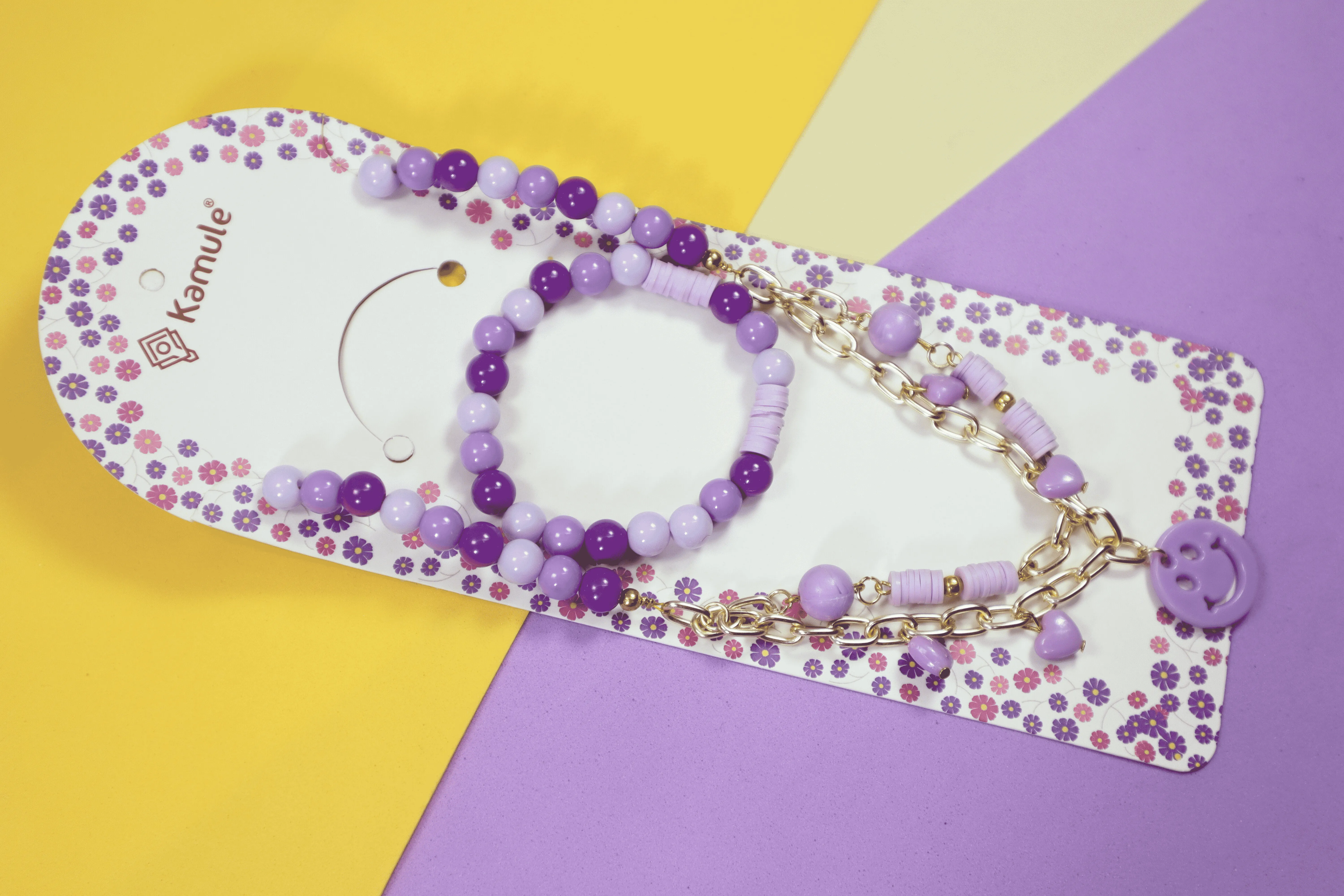 Kamule Beads With Chain Smile Neck Piece & Bracelet - Purple