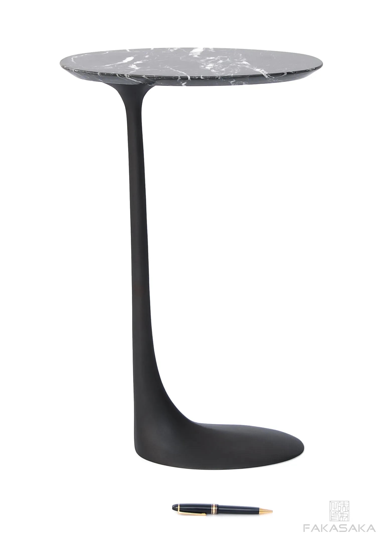 KEITH DRINK TABLE<br><br>NERO MARQUINA MARBLE<br>DARK TEXTURED BRONZE