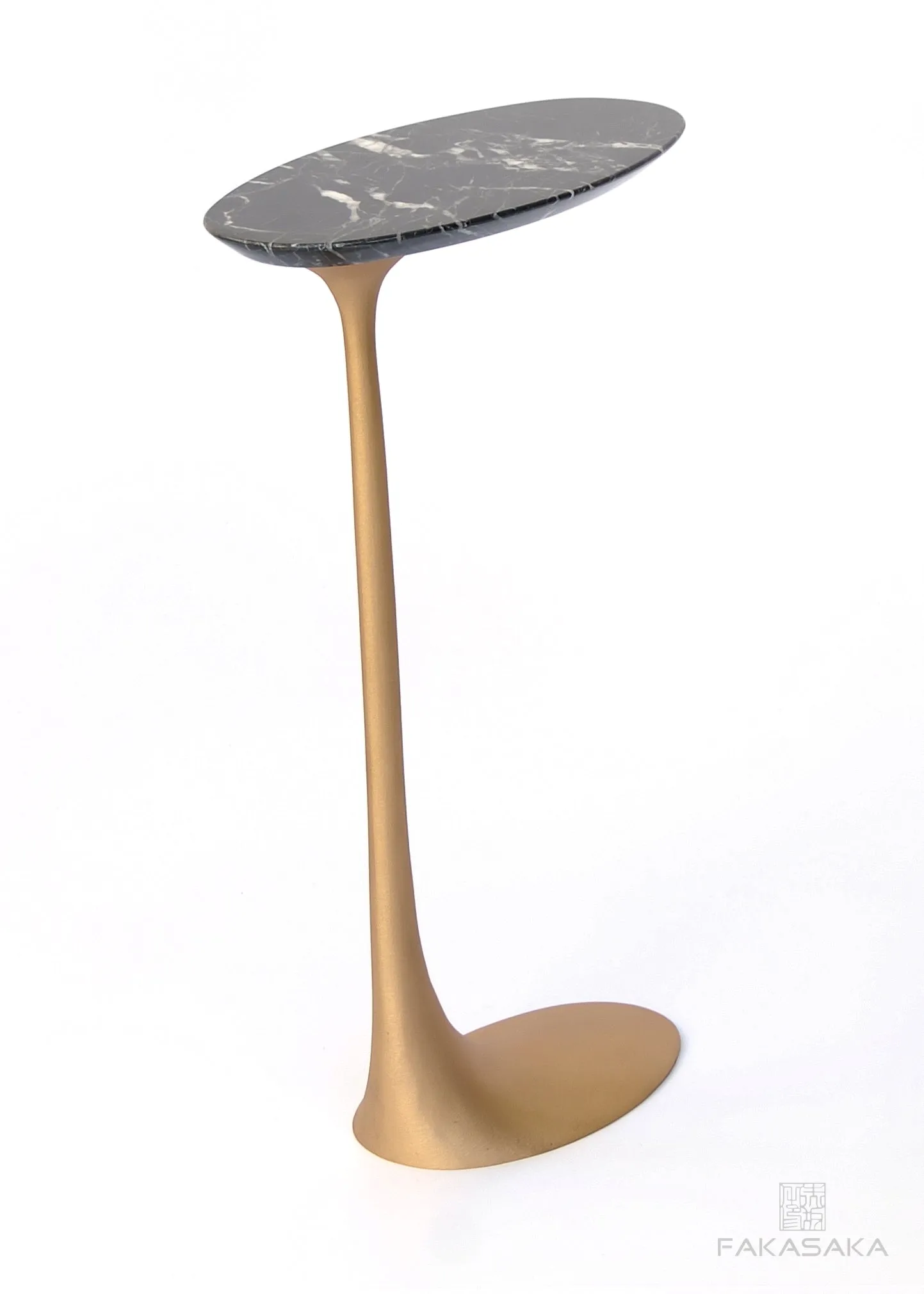 KEITH DRINK TABLE<br><br>NERO MARQUINA MARBLE<br>POLISHED TEXTURED BRONZE