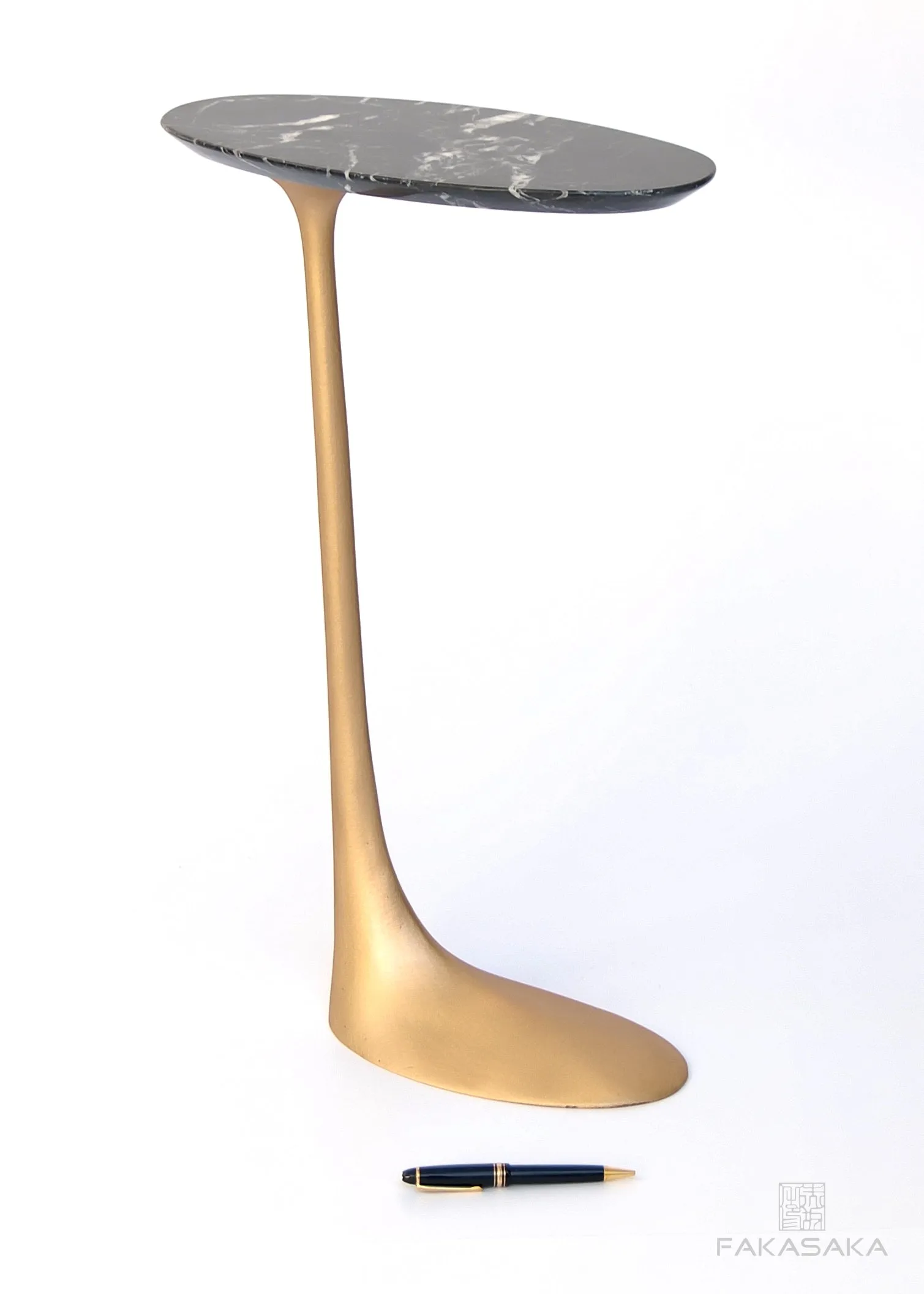 KEITH DRINK TABLE<br><br>NERO MARQUINA MARBLE<br>POLISHED TEXTURED BRONZE